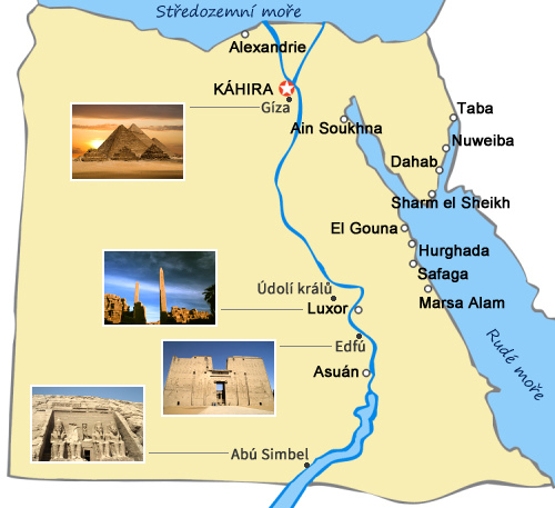nejoblíbenější lokality v Egyptě - mapa